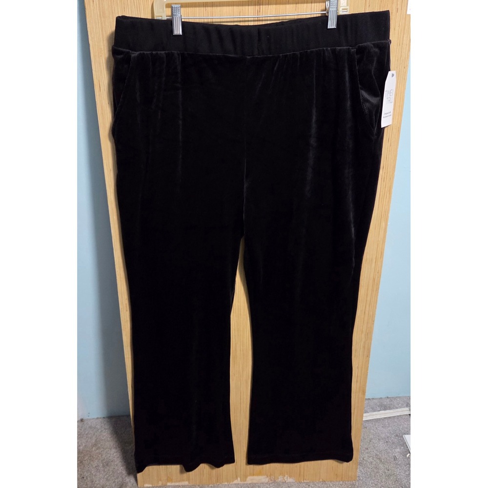 Time and Tru Womens XXL 20 Black Corduroy Velour Pull On Pants Wide Leg Pockets
